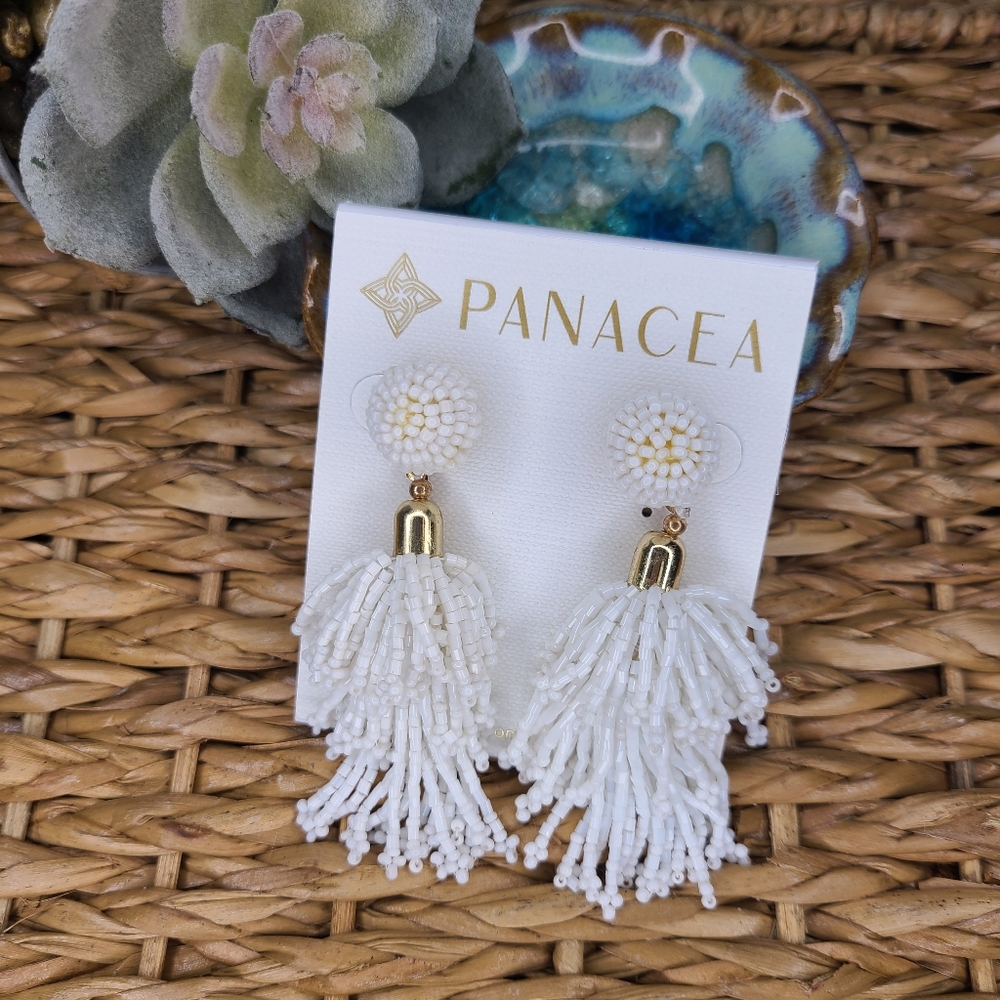 🤍 Rachel Zoe Panacea Beaded Long Tassel Earrings NWT